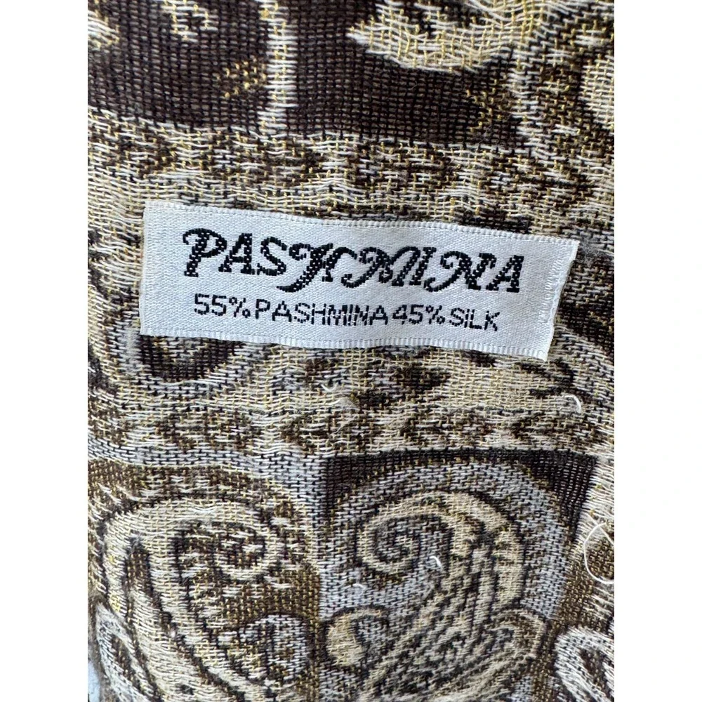 Pashmina Shawl Scarf Wrap Paisley Floral Brown Tan Cream Cashmere Earthy Garden